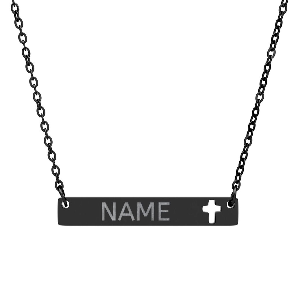 Engravable Cutout Cross Bar Necklace