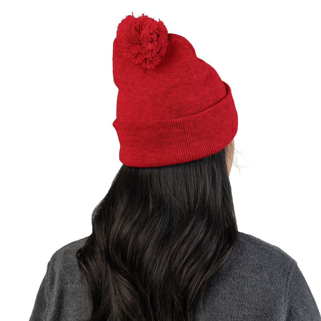 Embroidered Pom-Pom Beanie