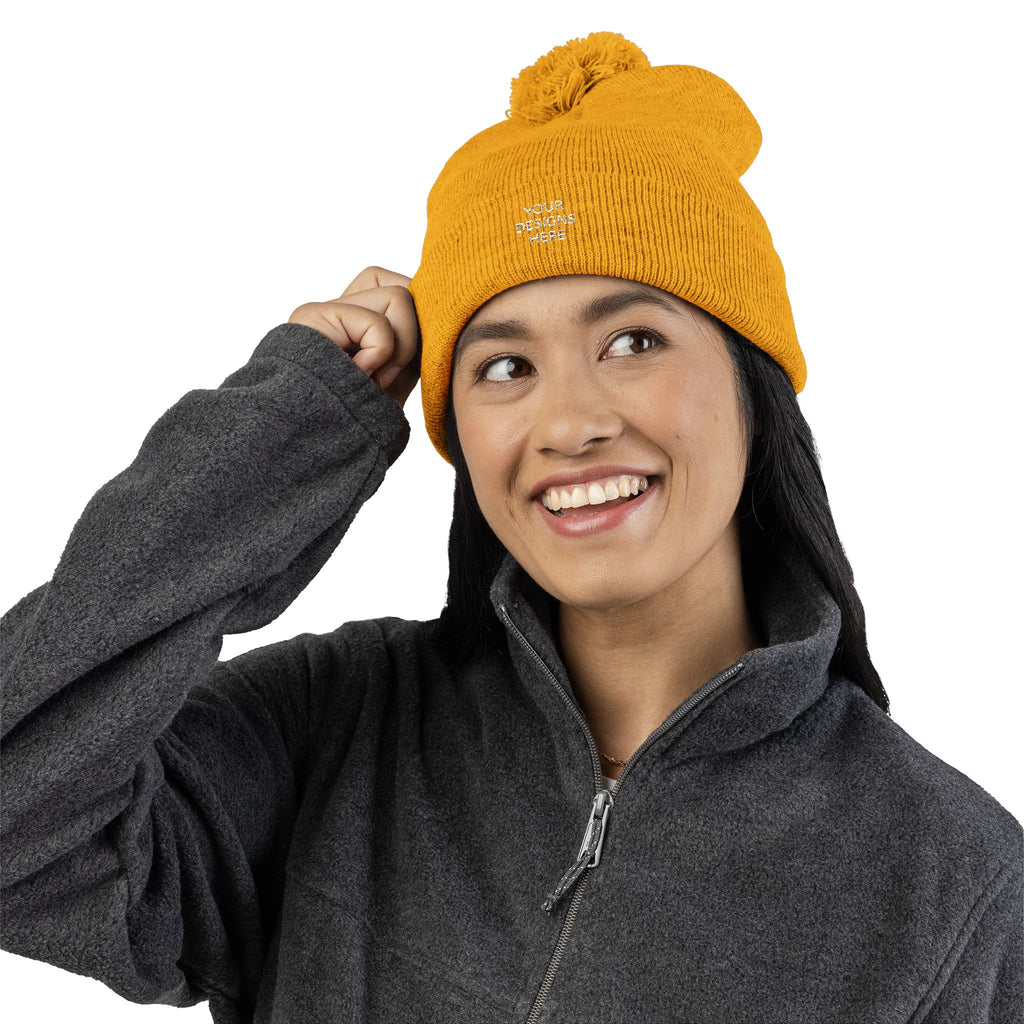 Embroidered Pom-Pom Beanie