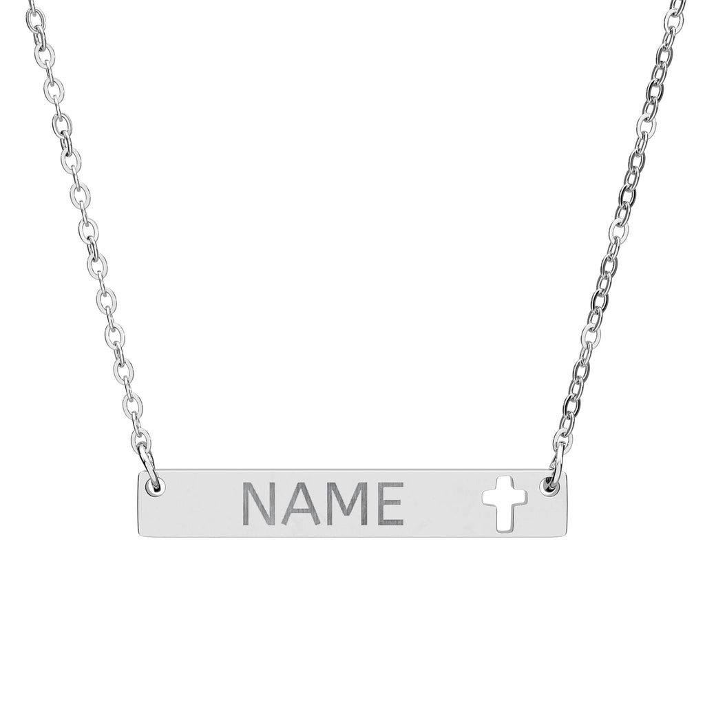 Engravable Cutout Cross Bar Necklace