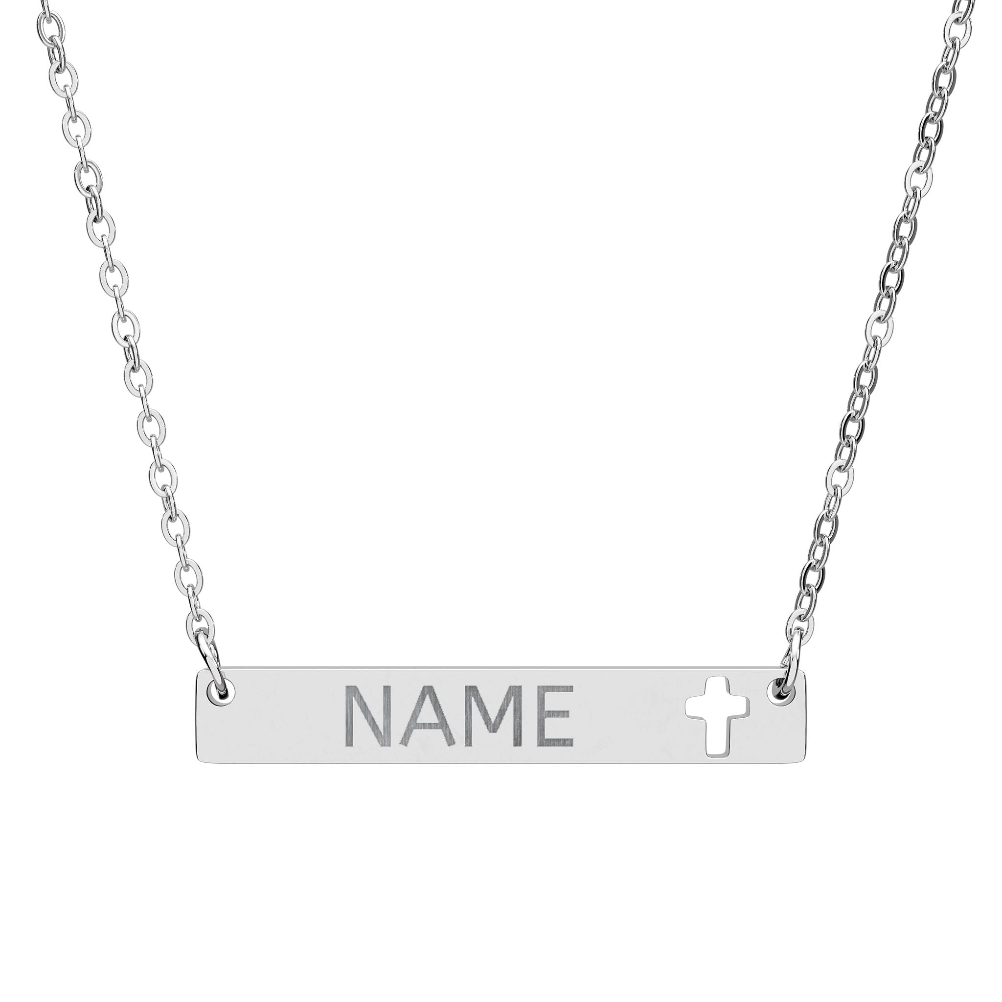 Engravable Cutout Cross Bar Necklace
