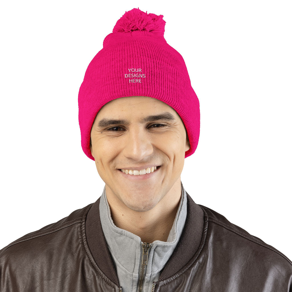 Embroidered Pom-Pom Beanie