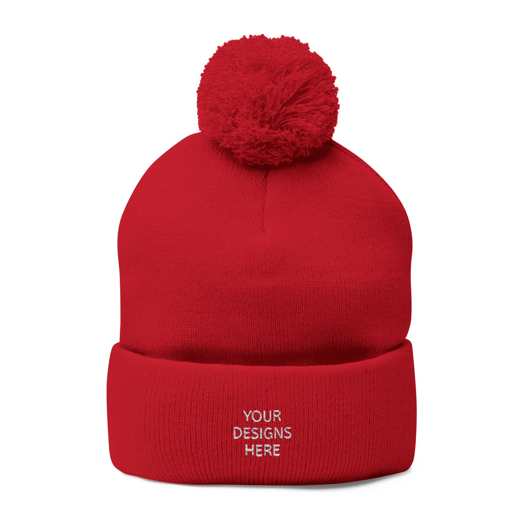 Embroidered Pom-Pom Beanie