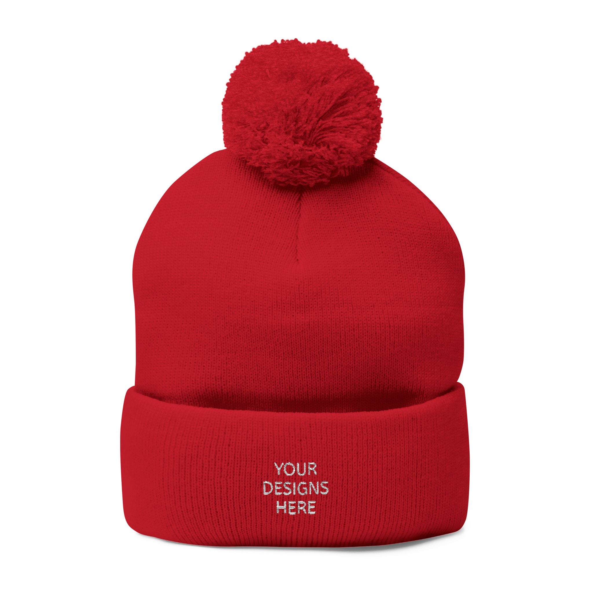Embroidered Pom-Pom Beanie