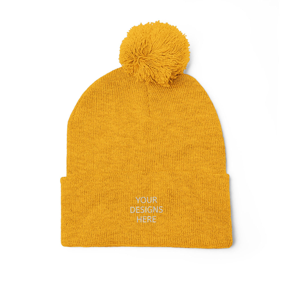 Embroidered Pom-Pom Beanie