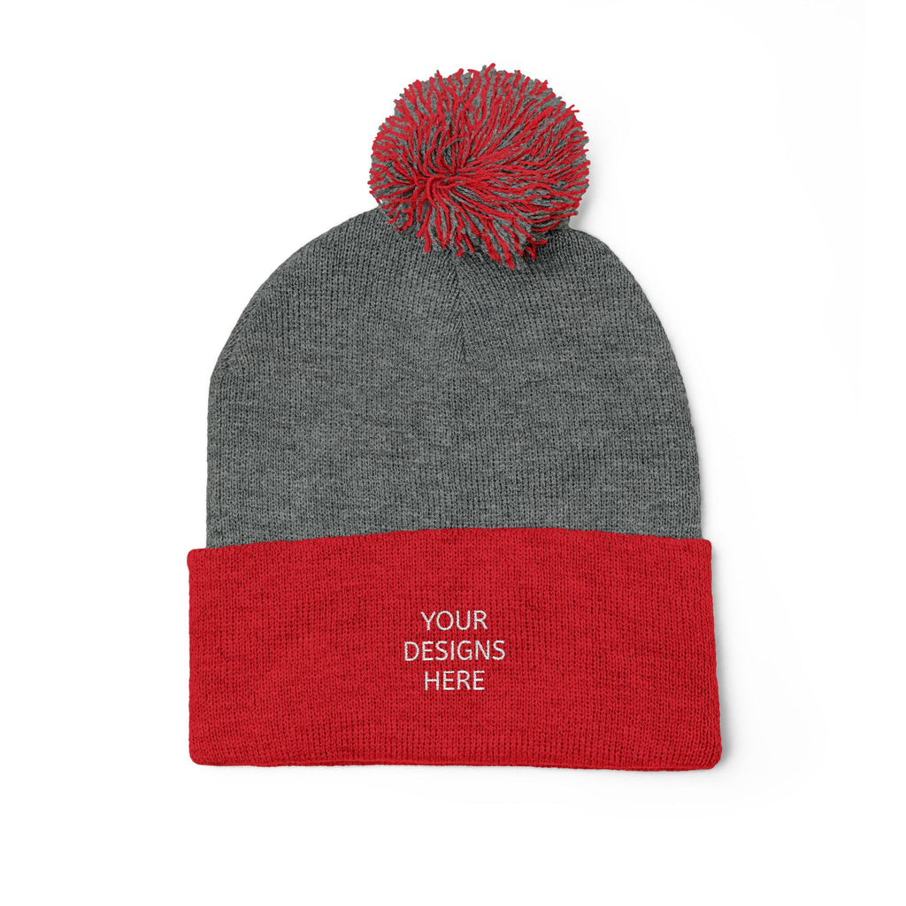 Embroidered Pom-Pom Beanie