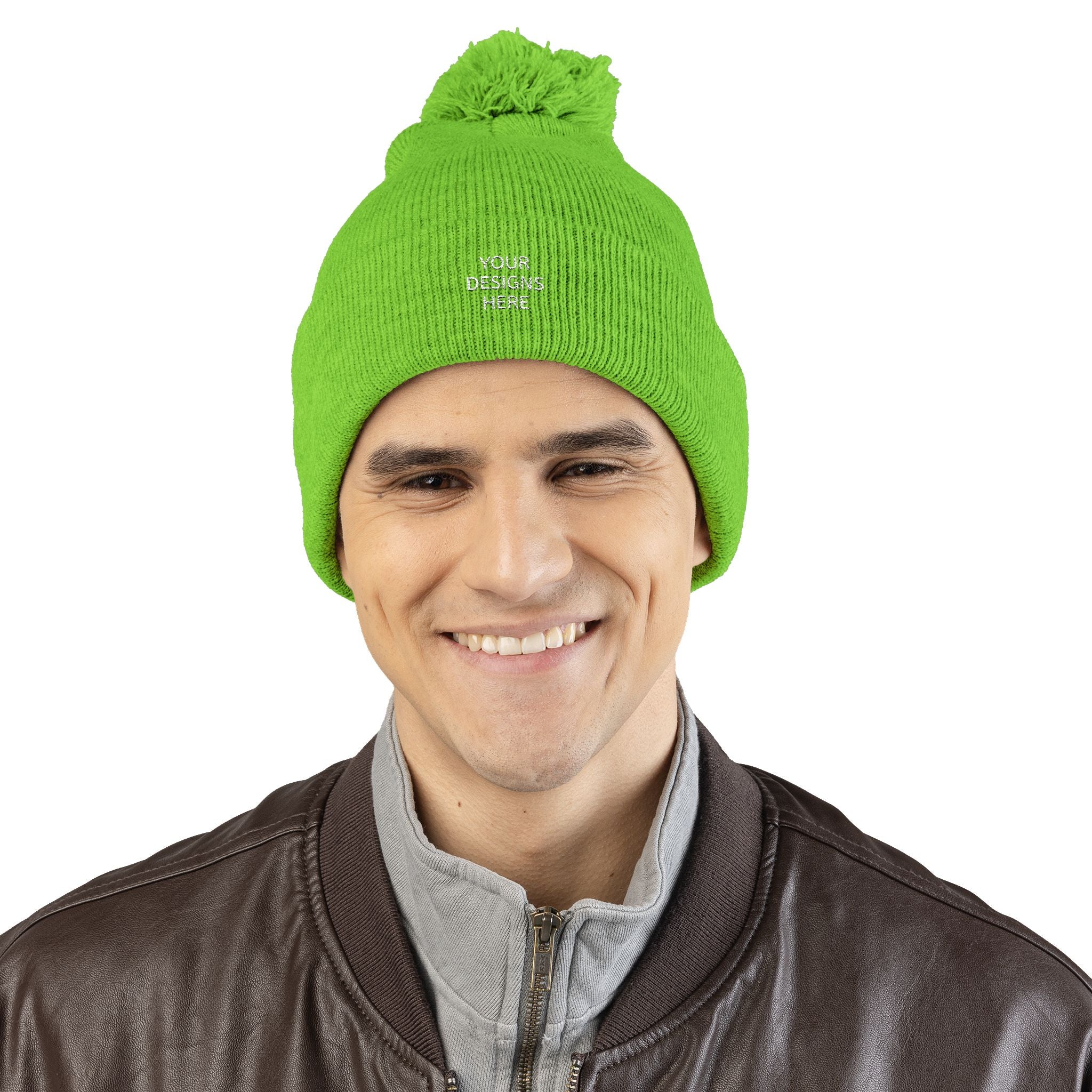Embroidered Pom-Pom Beanie