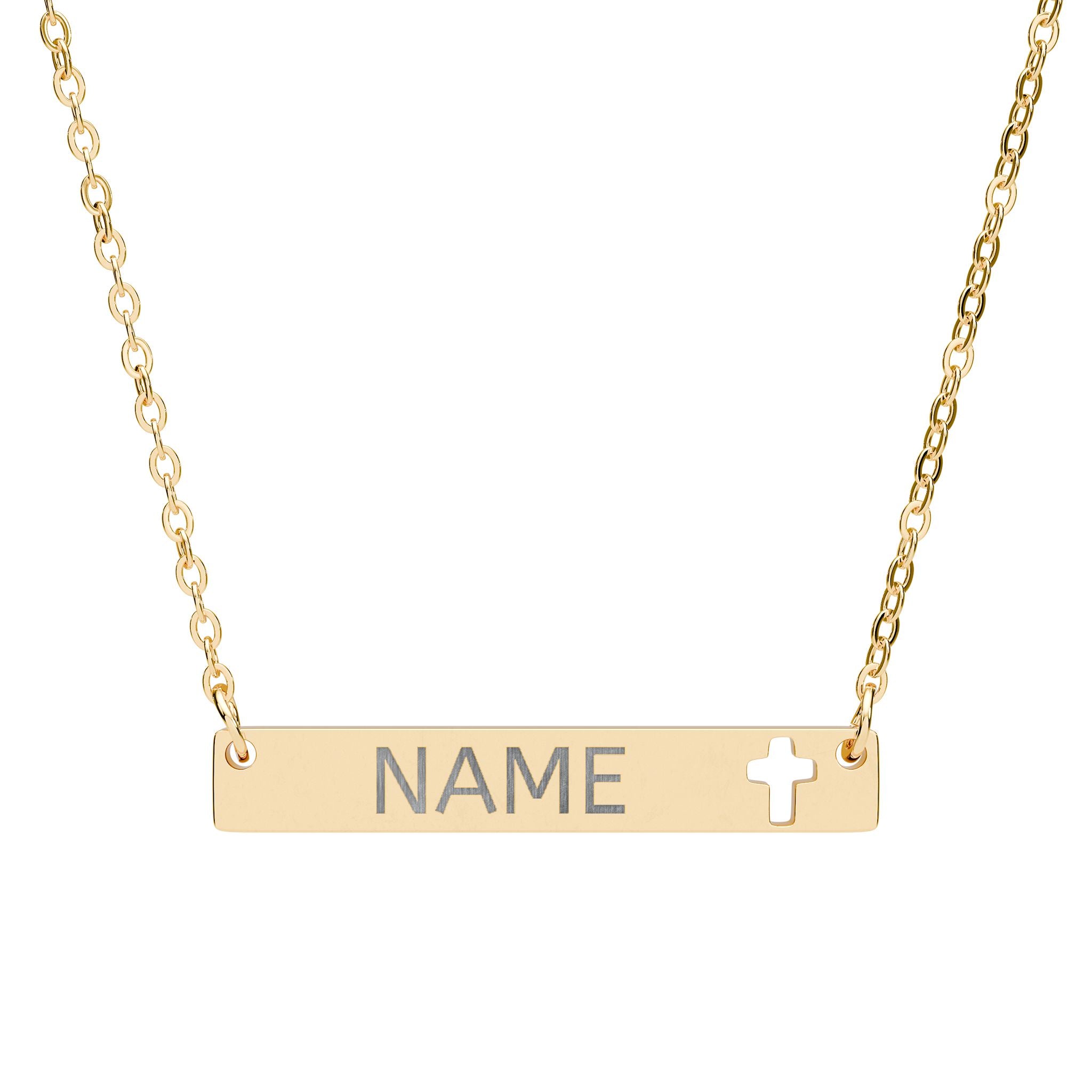 Engravable Cutout Cross Bar Necklace