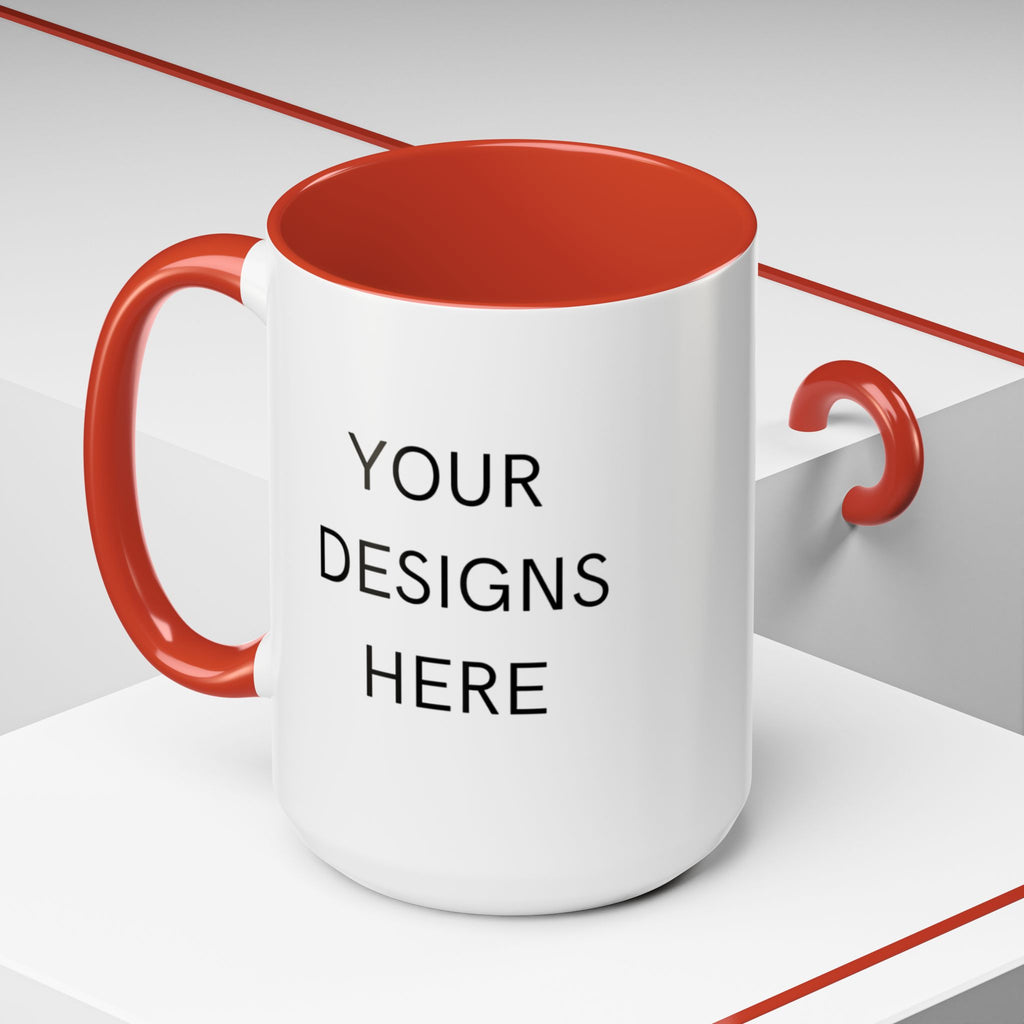 Accent Coffee Mug — Customizable "Your Designs Here" Black-Handle Ceramic Mug (11/15 oz)