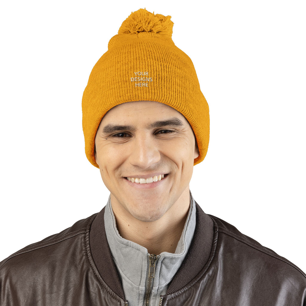 Embroidered Pom-Pom Beanie