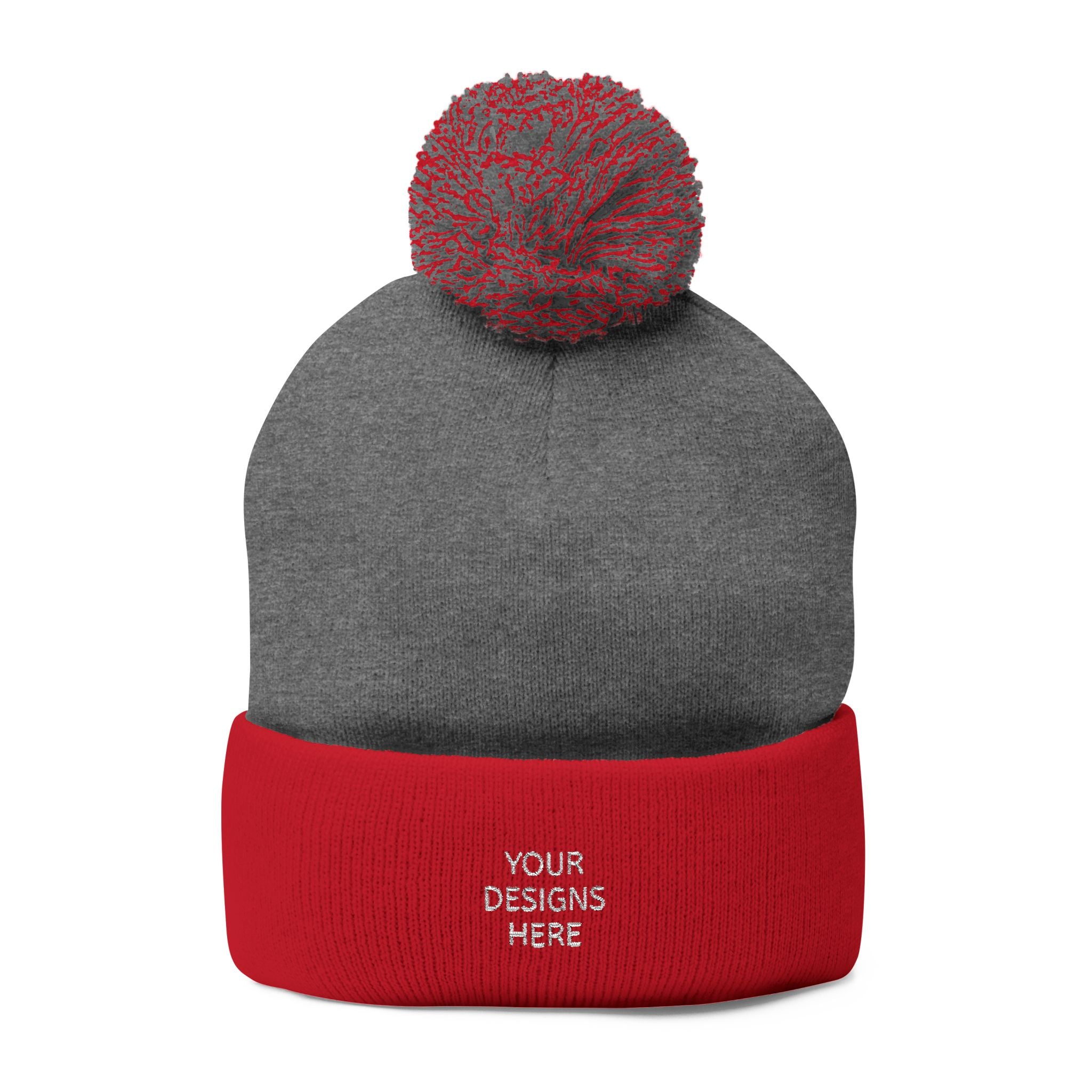 Embroidered Pom-Pom Beanie