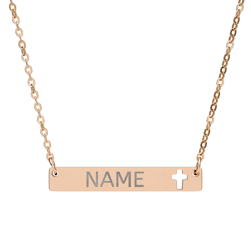 Engravable Cutout Cross Bar Necklace