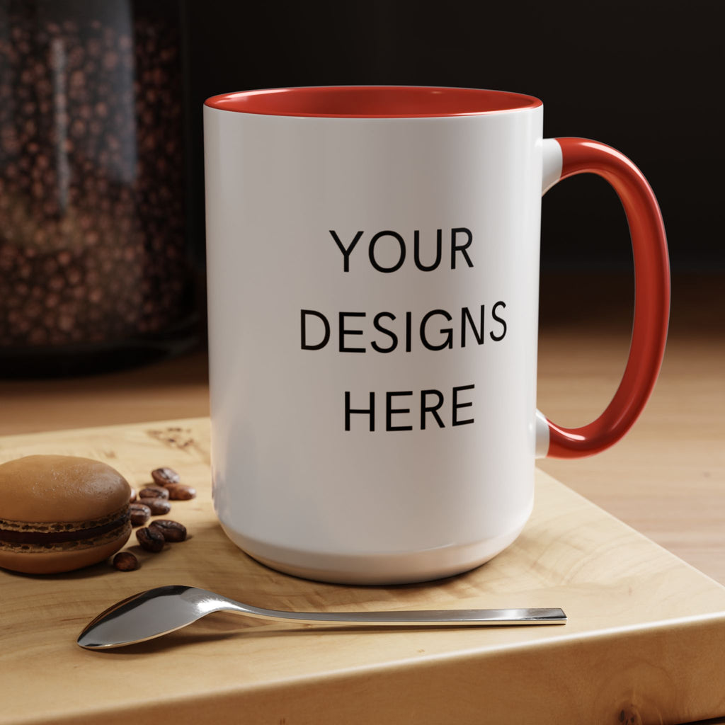 Accent Coffee Mug — Customizable "Your Designs Here" Black-Handle Ceramic Mug (11/15 oz)