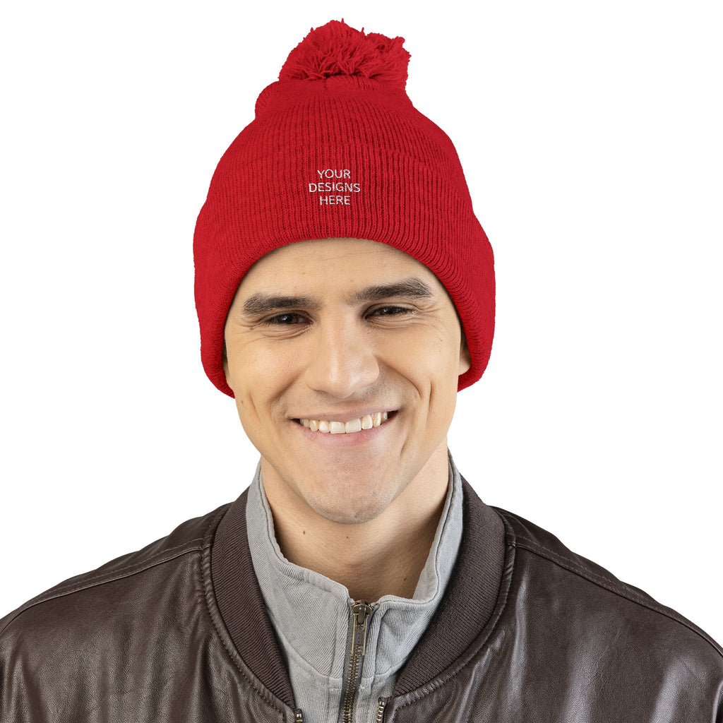Embroidered Pom-Pom Beanie