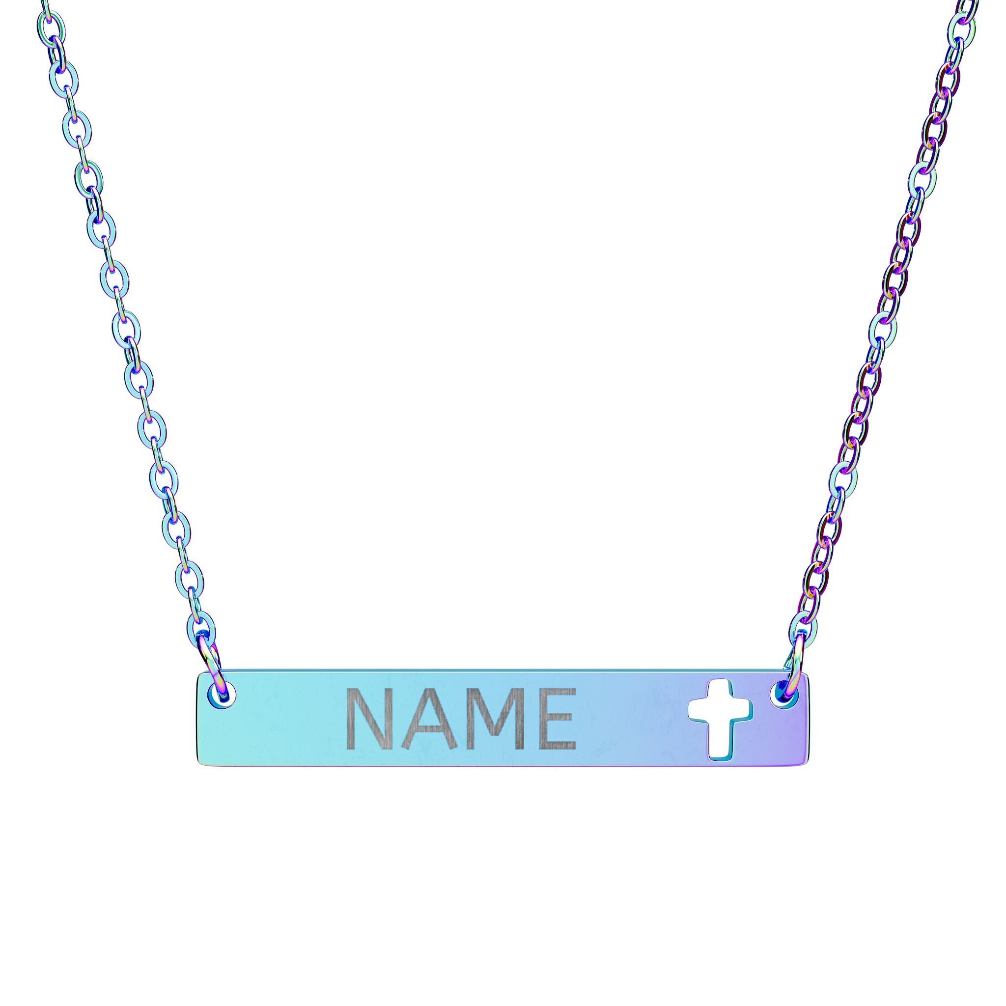 Engravable Cutout Cross Bar Necklace