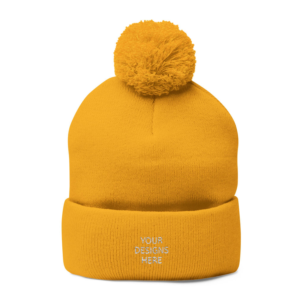 Embroidered Pom-Pom Beanie