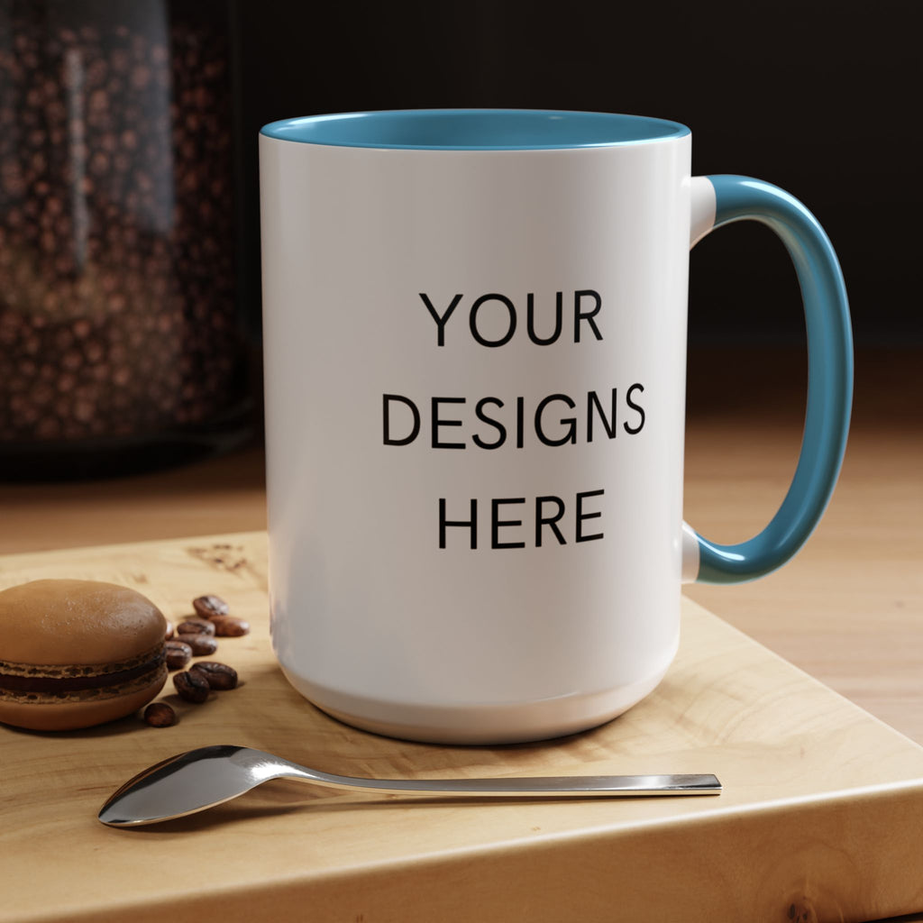 Accent Coffee Mug — Customizable "Your Designs Here" Black-Handle Ceramic Mug (11/15 oz)