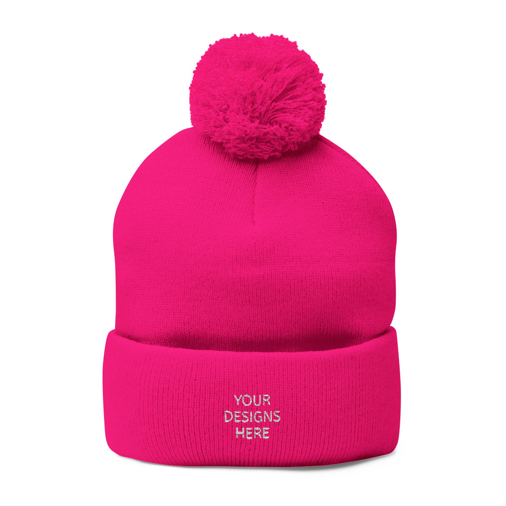 Embroidered Pom-Pom Beanie