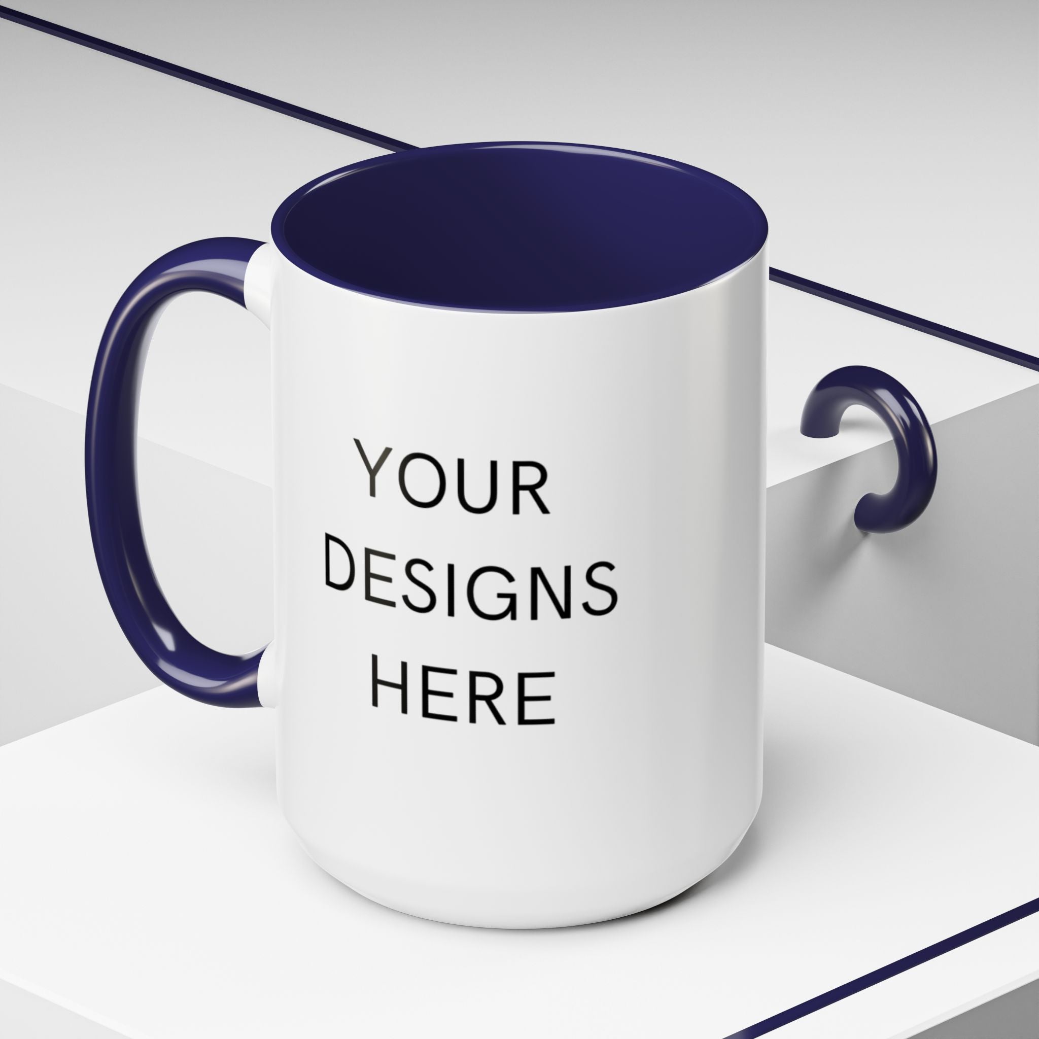 Accent Coffee Mug — Customizable "Your Designs Here" Black-Handle Ceramic Mug (11/15 oz)